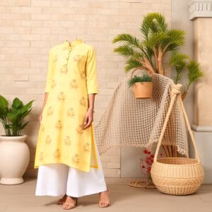 Yellow Floral Print Kurta Elegant women's kurta with floral print