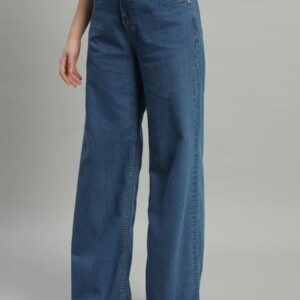 Women Flared High Rise Blue Jeans