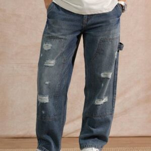 Men Loose Fit Mid Rise Blue Jeans