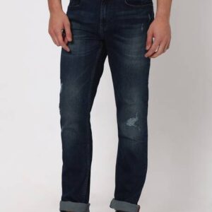 Men Slim Mid Rise Dark Blue Jeans