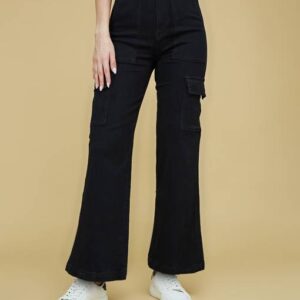 Women Relaxed Fit High Rise Black Jeans
