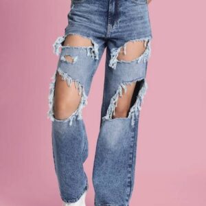 Women Relaxed Fit High Rise Blue Jeans