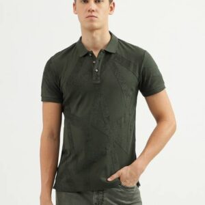 Men Printed Polo Neck Pure Cotton Green T-Shirt