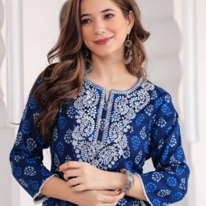 Women Embroidered Pure Cotton Straight Kurta