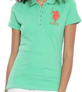 Women Solid Polo Neck Cotton Blend Green T-Shirt