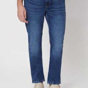 Men Slim Mid Rise Dark Blue Jeans