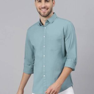 Men Slim Fit Solid Spread Collar Casual Shirt #16