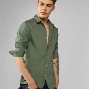 Men Slim Fit Solid Spread Collar Casual Shirt #28