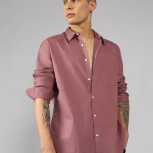 Men Slim Fit Solid Spread Collar Casual Shirt #3
