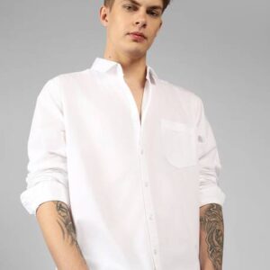 Men Slim Fit Solid Spread Collar Casual Shirt #5