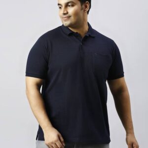 Men Solid Polo Neck Cotton Blend Dark Blue T-Shirt