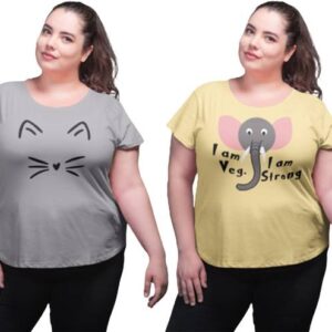 Pack of 2 Women Printed, Graphic Print, Typography Round Neck Pure Cotton Grey, Yellow T-Shirt