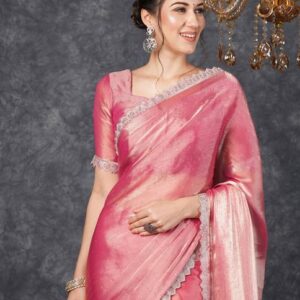 Dyed, Embellished Bollywood Chiffon, Lace Saree #41