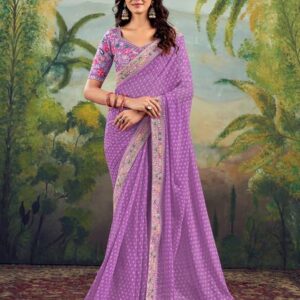 Embellished, Embroidered, Printed Bandhani Georgette, Lace Saree #79