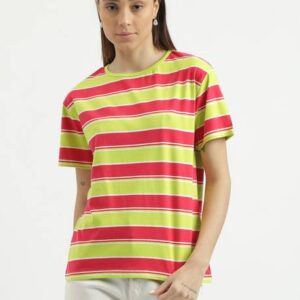 Women Striped Round Neck Pure Cotton Multicolor T-Shirt