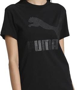 Classics Logo Tee Women Graphic Print Round Neck Cotton Blend Black T-Shirt