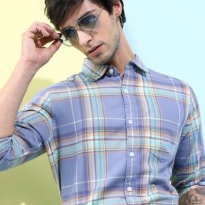 Men Slim Fit Checkered Spread Collar Casual Shirt