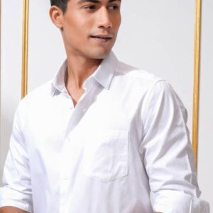 Men Slim Fit Self Design Cut Away Collar Casual Shirt #22