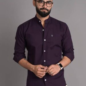 Men Slim Fit Solid Mandarin Collar Casual Shirt #14