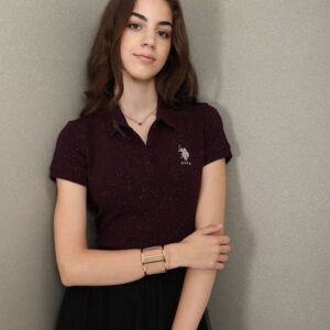 Women Solid Peter Pan Collar Cotton Blend Purple T-Shir...