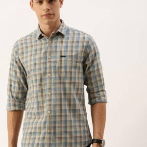 Men Slim Fit Checkered Spread Collar Casual Shirt #33