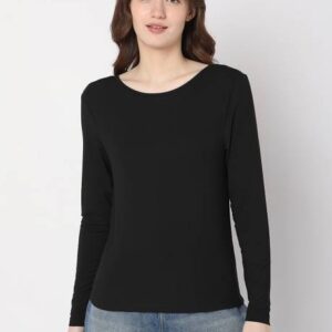 Women Solid Round Neck Modal Black T-Shirt