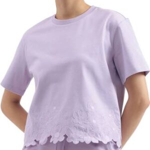 Women Solid Round Neck Pure Cotton Purple T-Shirt
