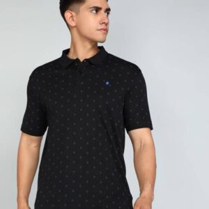 Men Printed Polo Neck Pure Cotton Black T-Shirt