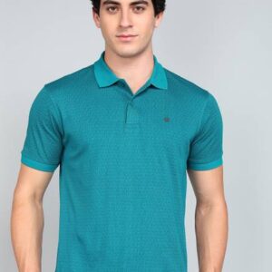 Men Printed Polo Neck Pure Cotton Light Green T-Shirt