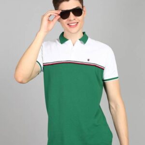 Men Colorblock Polo Neck Pure Cotton Green T-Shirt