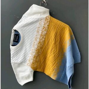 Women Solid Round Neck Wool Blend White, Yellow T-Shirt
