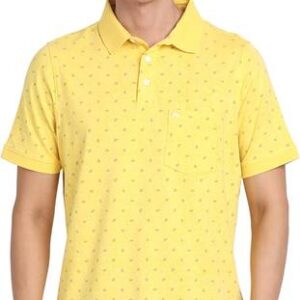 Men Printed Polo Neck Cotton Blend Yellow T-Shirt