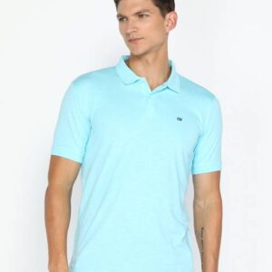Men Solid Polo Neck Cotton Blend Light Blue T-Shirt