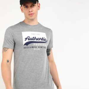 Men Printed Round Neck Cotton Blend Grey T-Shirt