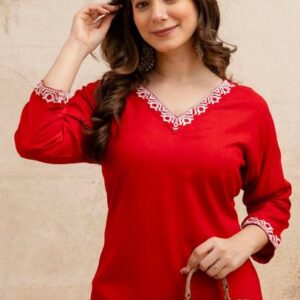 Women Embroidered Viscose Rayon Straight Kurta