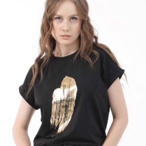 Women Graphic Print Crew Neck Cotton Blend Black T-Shirt
