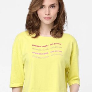 Women Printed Round Neck Cotton Blend Green T-Shirt
