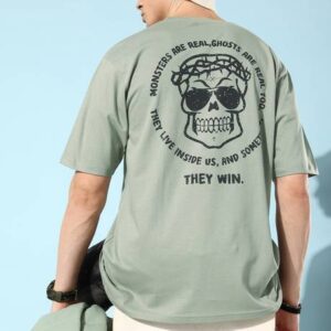 Men Graphic Print Round Neck Pure Cotton Grey T-Shirt