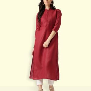 Women Solid Cotton Blend Straight Kurta