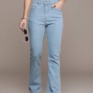 Women Boot-Leg Mid Rise Blue Jeans