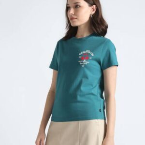 Women Printed Round Neck Organic Cotton Green T-Shirt