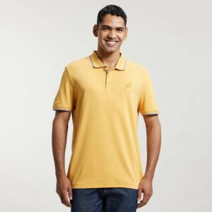 3911 Men Solid Polo Neck Cotton Blend Orange T-Shirt