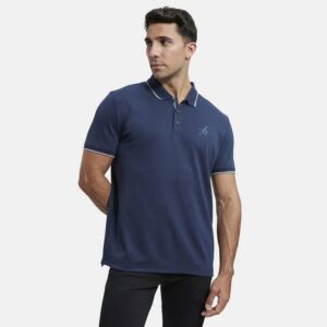3911 Men Solid Polo Neck Cotton Blend Dark Blue T-Shirt