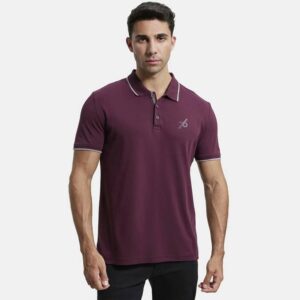 3911 Men Solid Polo Neck Cotton Blend Purple T-Shirt