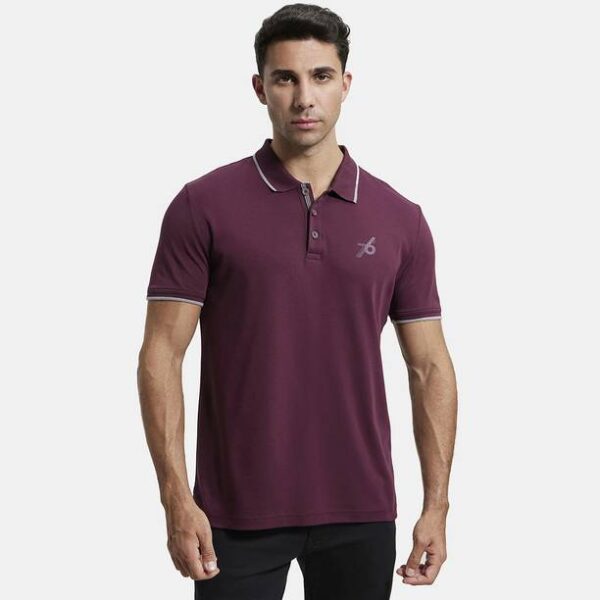 3911 Men Solid Polo Neck Cotton Blend Purple T-Shirt