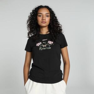 Women Printed Crew Neck Pure Cotton Black T-Shirt