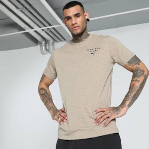 Men Solid Crew Neck Polyester Beige T-Shirt