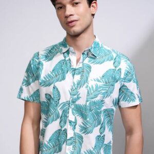 Men Slim Fit Printed Cut Away Collar Casual Shirt #9