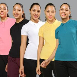 Pack of 5 Women Solid Polo Neck Cotton Blend Multicolor T-Shirt