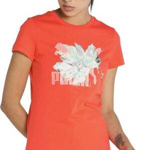 HF Graphic Tee Women Graphic Print Round Neck Cotton Blend Orange T-Shirt